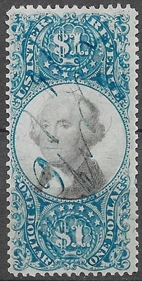 USA Revenues 1871 2nd Issue $1 blue & black Scott #R118 very nice see scans - Image 1 of 2