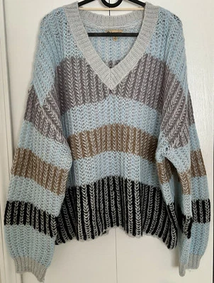 Suéter Democracy a Rayas Suelto Tejido Cuello en V Súper Suave Talla XL Foto 1 de 4
