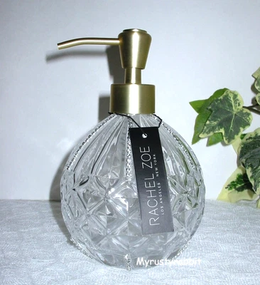 Dispensador de jabón de baño Rachel Zoe 7" vidrio transparente con pedrería - bomba dorada Foto 1 de 4