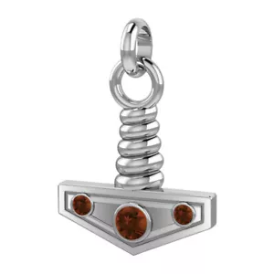 Men's Large 925 Sterling Silver Genuine Garnet Thor's Hammer Pendant, 42mm - Picture 1 of 5