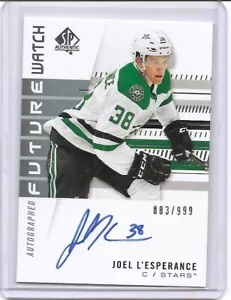 2019-20 SP Authentic Joel L'Esperance Future Watch Rookie Auto Card /999 Stars - Picture 1 of 2