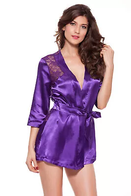 Mujeres Lencería Sexy Bata de Seda Sin Mangas Vestido Conjuntos Peluche Babydoll Camisón Prendas para dormir Foto 1 de 4