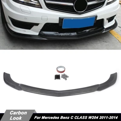 For Mercedes-Benz W204 Sport 11-14 Front Bumper Spoiler Splitter Lip Carbon Look — 第 1/4 张图片