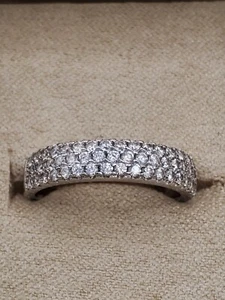 Three Rows of Round White Zircons (1.00ctw.) Sterling Silver Band Ring, Size 8 - Picture 1 of 6