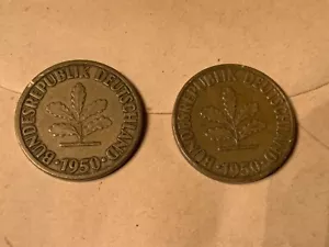 (2) 1950-F DEUTSCHLAND 10 PFENNIG ORIGINAL GETÖNTE Umlaufmünzen - Bild 1 von 4