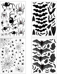 120 Pieces Halloween Window Clings Static Window Stickers Black Bats Spiders Z5 - Picture 1 of 8