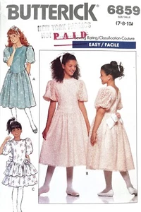 Vestido para niñas Butterick 1980 patrón 6859 talla 7-10 sin cortar - Imagen 1 de 2