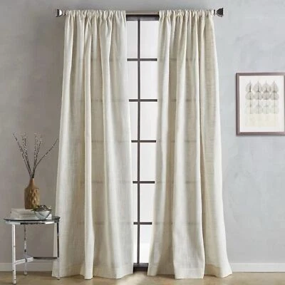 NWOT DKNY Classic Linen Lined Rod Pocket Curtains Natural Beige Set of 2 49x107" - Image 1 of 4