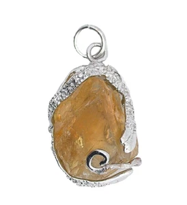 Golden Citrine Wirewrapped Crystal Silver Color Pendant 22" Snake Chain EPPC104 - Picture 1 of 3