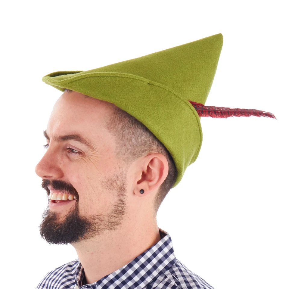 Hombres Alpino Robin Hood Oktoberfest Elfo Peter Pan Disfraz Sombrero con Pluma Verde Gris Foto 1 de 2