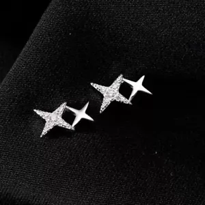 925 Sterling Silver Crystal Star Linked Stud Earrings Jewellery Women Girls Gift - Picture 1 of 9