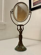 Antique Art Nouveau Deco Woman Figural Brass Sterling Vanity Mirror Victorian