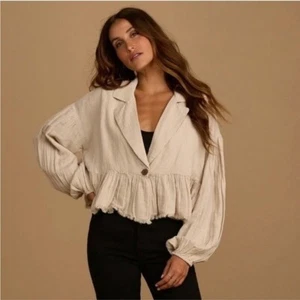 Chaqueta de cama Free People para mujer mediana Lyra beige con capas boho campesina - Imagen 1 de 9