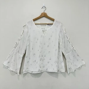 Tabel Eight Top Women 16 (XL) White Sparkly Flared Sleeve Lacing Detail Lined - Picture 1 of 12