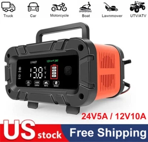 12V/24V 10A Car Battery Charger – Auto Shutoff & Reverse Polarity Protection - Picture 1 of 12