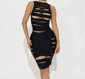 Fashion Nova Brooke Bandage Midikleid schwarz Damen Gr. XS ärmellos Cut Outs - Bild 1 von 6