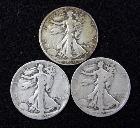1920 P, D, S Walking Liberty Silver Half Dollars 90% 50c lot AG / G Cover