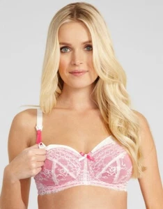 NEW Panache 5821 Sophie Nursing Bra Wireless US/UK 32J ivory/Hot Pink - Picture 1 of 5