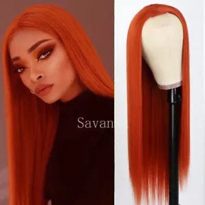 Lange gerade Spitze Perücke vorne orange Haar synthetische hitzebeständige Perücken für Frauen - Bild 1 von 6