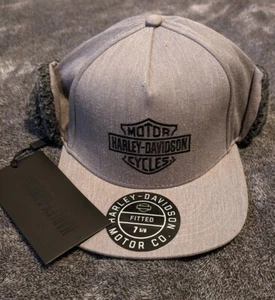 Genuine Harley Davidson Wovengrey Heather Flat Bill Flap Down Hat Size 7 5/8 - Picture 1 of 12