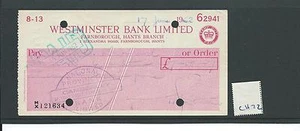 wbc. - CHEQUE - CH72- USED -1960's - WESTMINSTER BANK, FARNBOROUGH - old code - Picture 1 of 1