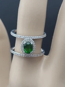 RARE & UNIQUELY DESIGNED RING 1.05ctw Chrome Diopside and White Zircon  - Picture 1 of 14