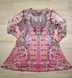 Y2K OneWorld Tunika Länge Oberteil 3/4 Arm Paisley Boho Hippie Gr. XS Vintage - Bild 1 von 4