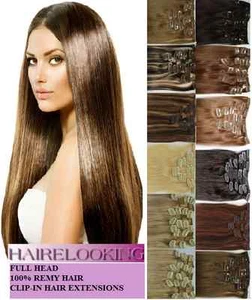 CLIP DE CABEZA COMPLETA EN EXTENSIONES DE CABELLO HUMANO 100% REMY ENTREGA RÁPIDA 72H - Imagen 1 de 11