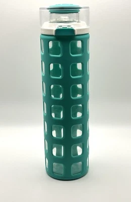 Botella de agua de vidrio Ello Syndicate 20 oz tapa de un solo toque y funda de silicona verde Foto 1 de 4