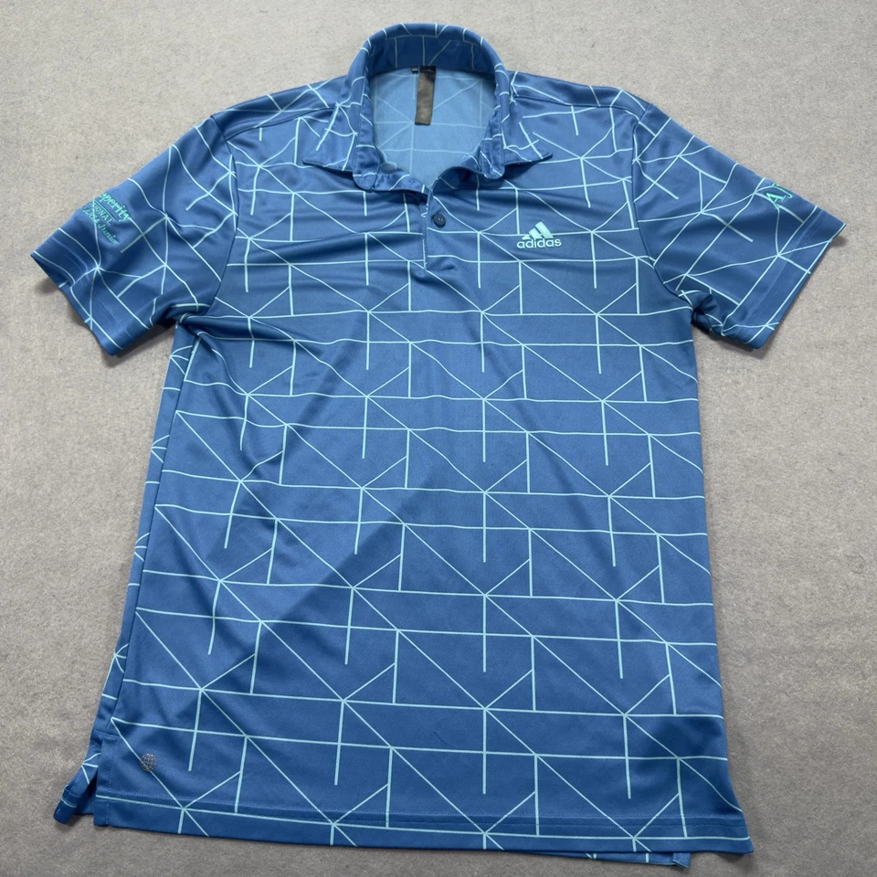 Camisa Adidas Adulto Pequeña Azul Geométrica Polo Golf AJGA Patrick Reed Informal Para Hombres Foto 1 de 4