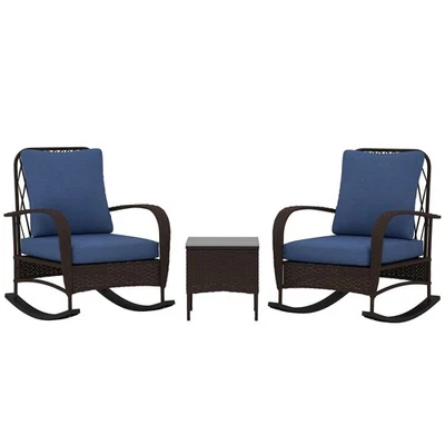 Outsunny Patio Furniture Set, Rocking Chairs w/ Coffee Table, Cushion Brown - Image 1 of 4