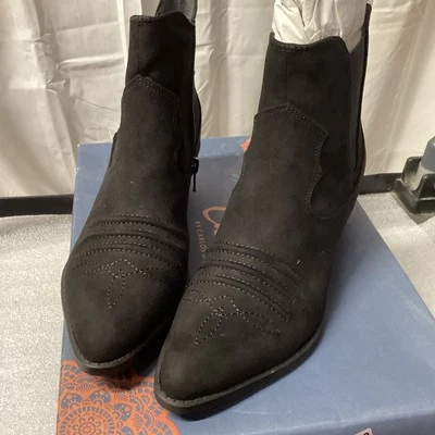 全新 Carlos by Carlos Santana Montana 西部踝靴 人造麂皮绒 黑色 尺寸 6 — 第 1/4 张图片