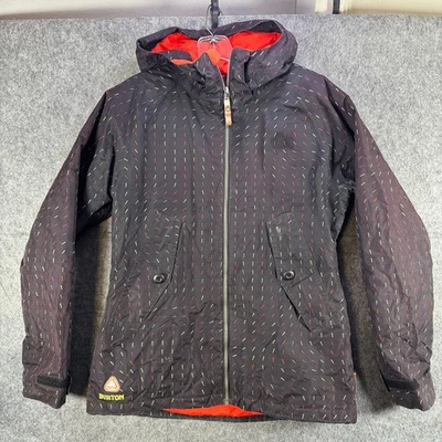 Burton Women's Ski Snowboard Jacket Size M Black Dash Print Orange Lined Hooded - Image 1 of 4