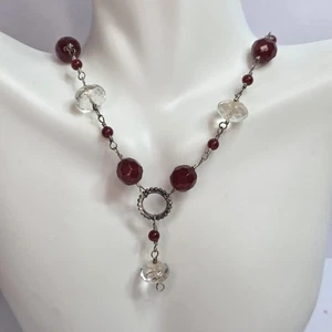 Vintage viktorianischer Karneol Quarz Kristall facettierte Perlen 925 Knebelverschluss Halskette - Bild 1 von 8