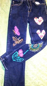 Girls size 14 Hand painted BUTTERFLY blue jeans. ONE OF A KIND! - Picture 1 of 7