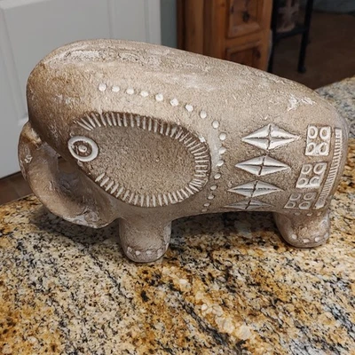 Vintage MCM 12" Bitossi Style Pottery Elephant Statue Figurine Trunk Up Unglazed - Image 1 of 4