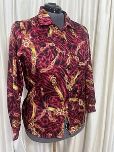 Vintage 90s Blouse Animal Baroque Print Long Sleeve Button Up Size 18 - Picture 1 of 14
