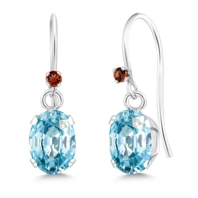 Pendientes de plata de ley 925 granate rojo circón azul ovalado de 2,43 quilates Foto 1 de 3