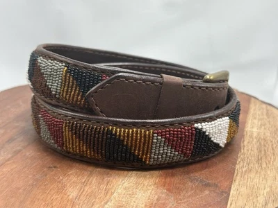 Cinturón Masaai Cuentas y Cuero Talla 30 Hecho a Mano Cuentas Foto 1 de 4
