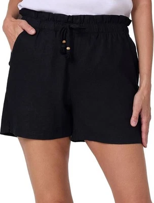 Hang Ten Women's Linen Blend Summer Shorts, Lightweight Casual, Black, Large - Image 1 of 4