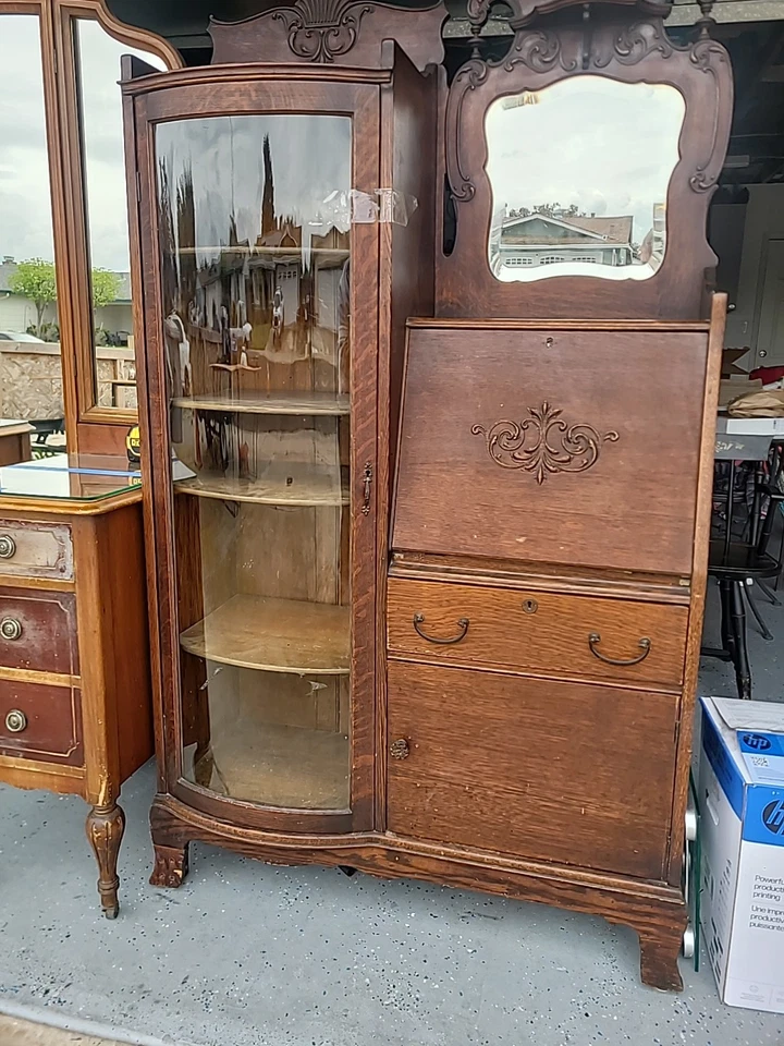 Victorian Oak Antique Side by Side Secretary Desk & Bookcase - Image 1 of 3