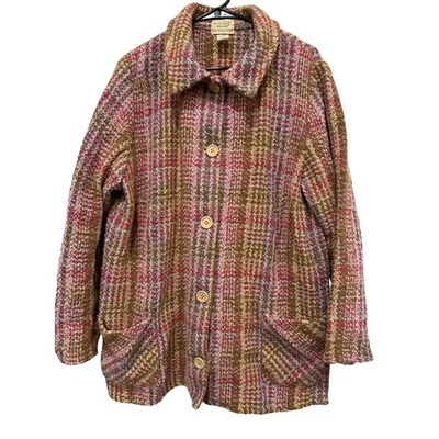 Jaqueta cardigã Boyne Valley Weavers feita à mão Irlanda xadrez mistura de lã 1X - Imagem 1 de 4