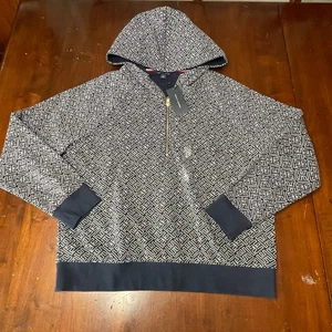 Tommy Hilfiger Half Zip All Over Logo Hoodie L Soft Neu mit Etikett Neu Blau - Bild 1 von 10