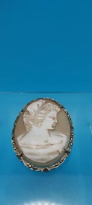 Vintage Cameo Shell Brooch/Pendant Silver Border with Marcasites - Picture 1 of 6