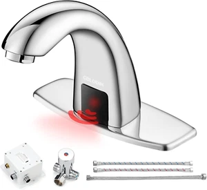Brushed Nickel Touchless Bathroom Vanity Faucet, Automatic Sensor Modern Sink Fa - Picture 1 of 12