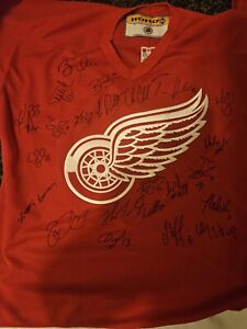 2001-02 Detroit Red Wings Team Signed Jersey Yzerman Hasek Federov Hull Shanahan