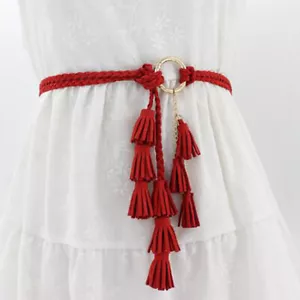 Ladies Dress Accessories Waist Chain Waist Rope Slim Tassel Knotted Belt FW - Picture 1 of 17