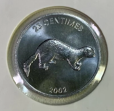 2002 Congo DR 25 Centimes KM#76 – Weasel Lion African Wildlife Animal Coin UNC - Image 1 of 4