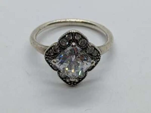PANDORA Sterling Silver .925 Ring Princess Cut Clear Stone w/ Accents Size 7 - Picture 1 of 4
