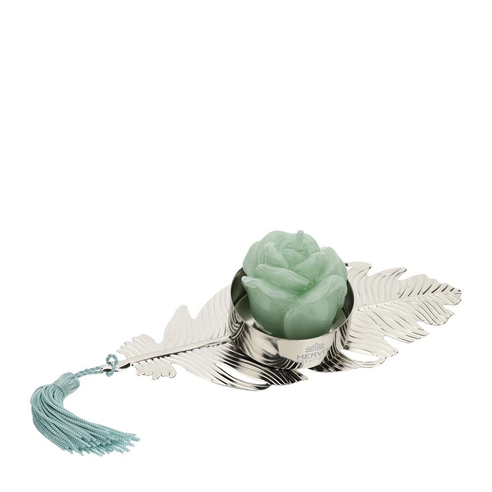 HERVIT ART.28731 PORTACANDELA FOGLIA METALLO COLORE ARGENTO 7X16.5CM - Immagine 1 di 1